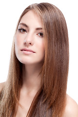 Image showing beautiful bruntte woman with straight long hair isolated