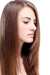 Image showing beautiful bruntte woman with straight long hair isolated