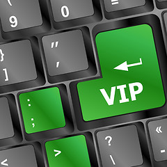 Image showing VIP written on green keys on computer keyboard