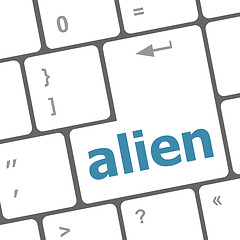 Image showing alien on computer keyboard key enter button