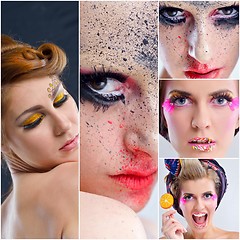 Image showing collage photo of Beautiful Woman with  Luxury Makeup