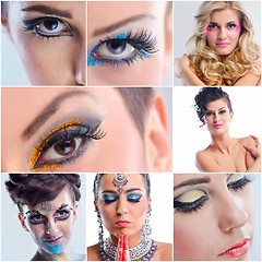 Image showing collage photo of Beautiful Woman with  Luxury Makeup