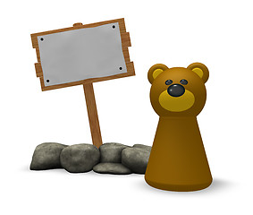 Image showing bear and blank wooden sign