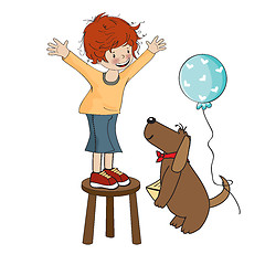 Image showing Funny boy celebrates his birthday with dog