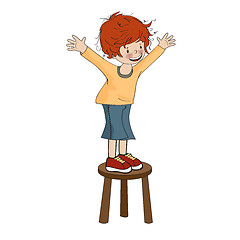 Image showing funny little boy perched on chair
