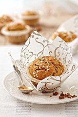 Image showing freshly baked muffin on white plate