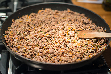 Image showing Minced meat in frying pan