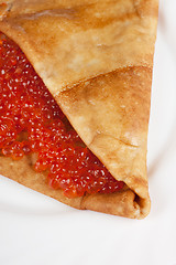 Image showing Pancake with red caviar