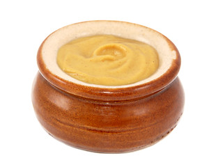 Image showing Dijon mustard served in a small ceramic pot