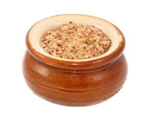 Image showing Wholegrain mustard served in a small ceramic pot