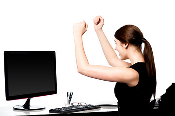 Image showing Excited young business lady