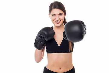 Image showing Female boxer ready to punch you