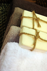 Image showing Soap and towels