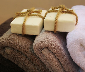 Image showing Soap and towels