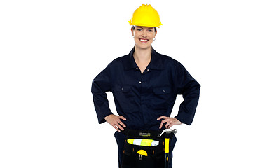 Image showing Casual woman construction worker portrait