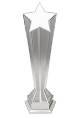 Image showing Silver or platinum star prize on pedestal on white