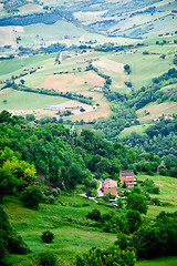 Image showing Lovely green lush countryside in the morning light. Italy