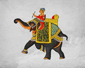 Image showing Traditional mural - image of maharaja of riding on an elephant. 