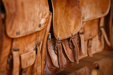 Image showing Leather handbags in the open market