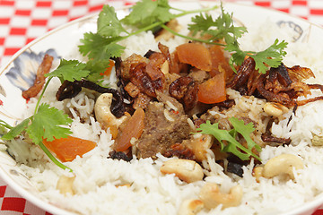 Image showing Lamb biryani serving bowl