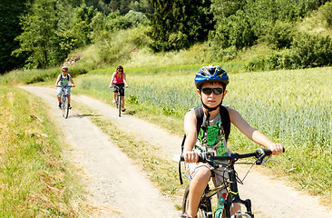 Image showing Family on bicycle trip