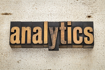 Image showing analytics word in wood type