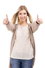 Image showing Beautiful girl with thumbs up