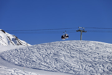 Image showing Gondola lift and ski slope