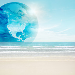 Image showing America globe on tropical beach