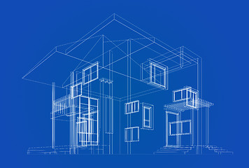 Image showing Cottage construction blueprint