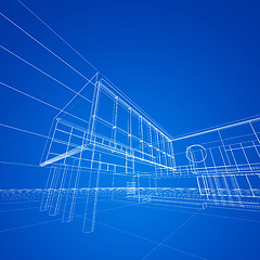 Image showing Construction blueprint on blue