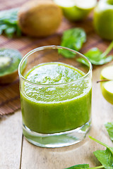 Image showing Spinach with Apple and Kiwi smoothie