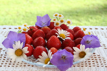 Image showing Swedish Midsummer dessert - strawberries