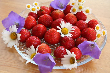 Image showing Swedish Midsummer dessert - strawberries