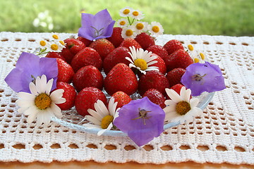 Image showing Swedish Midsummer dessert - strawberries