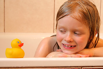 Image showing Portrait with bath duck