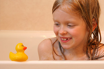 Image showing Portrait with bath duck