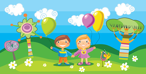 Image showing Boy and a girl with a balloons