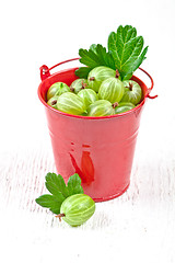 Image showing green gooseberry in metal bucket 