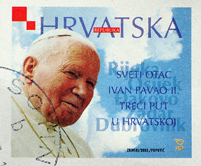 Image showing Stamp printed in Croatia dedicated to the visit of Pope John Paul II to Croatia