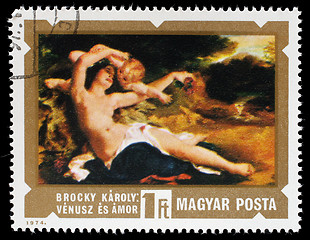 Image showing Stamp printed in HUNGARY shows Venus and Amor by Karoly Lotz