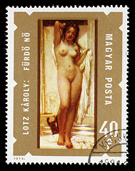 Image showing Stamp printed in HUNGARY shows Bathing Woman by Karoly Lotz