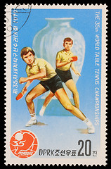 Image showing Stamp printed by North Korea shows ping-pong players