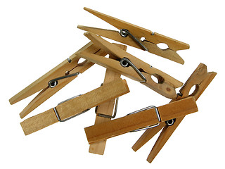 Image showing Wooden clothespins on white background