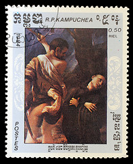 Image showing Stamp printed in Kampuchea (Cambodia) shows a painting