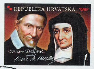 Image showing Stamp printed in Croatia dedicated to St. Vincent de Paul and Louise de Marillac