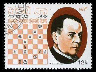 Image showing Stamp printed in Laos, shows J.R.Capablanca, Chess Champion