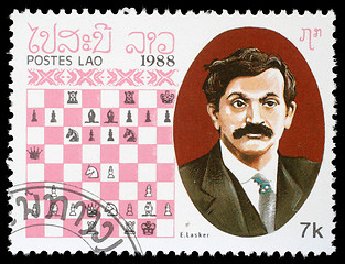 Image showing Stamp printed in Laos, shows E. Lasker, Chess Champion