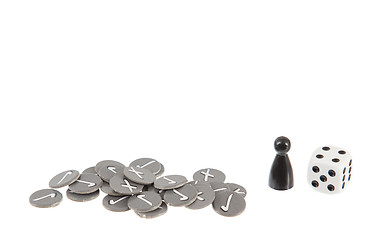 Image showing Pawn, dice and chips for a simple boardgame