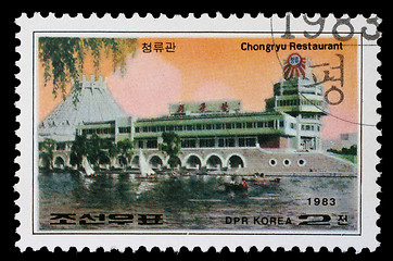 Image showing Stamp printed in Korea shows Chongryu Restaurant in Pyongyang